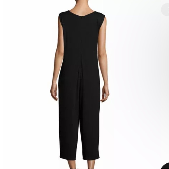 Eileen Fisher Black Sleeveless Cotton and Spandex Cropped V Neck Jumpsuit - Picture 2 of 13